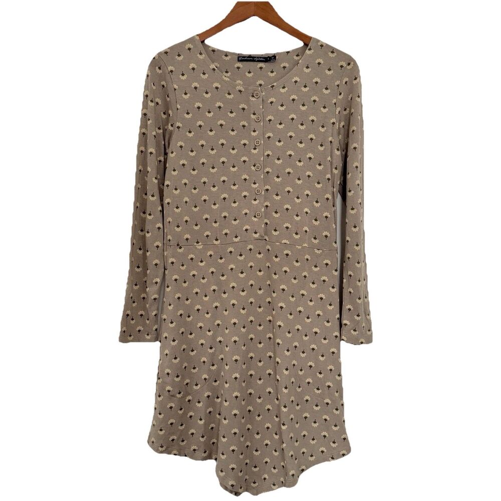 Gudrun Sjödén Floral Print Lyocell Cotton Tunic Dress Taupe Small
